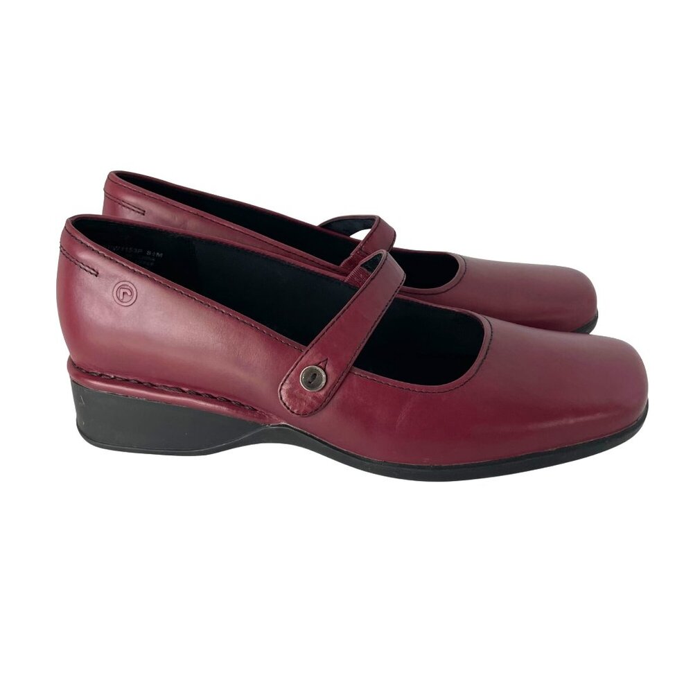 Rockport Womens Burgundy Leather Mary Jane Shoes 8.5M Square Toe